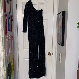 Pageant fun fashion Navy One-Shoulder Jumpsuit